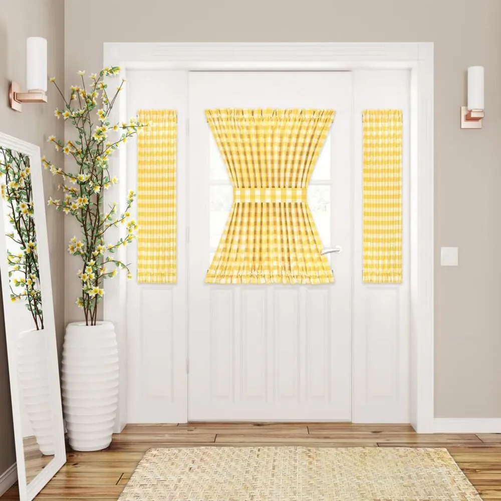 Achim Home Furnishing Buffalo Check French Door Panel with Adjustable Tiebacks,